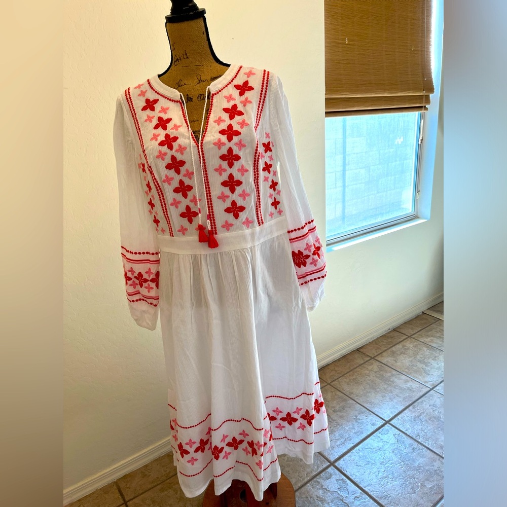 Boden summer red and white cotton embroidered dress